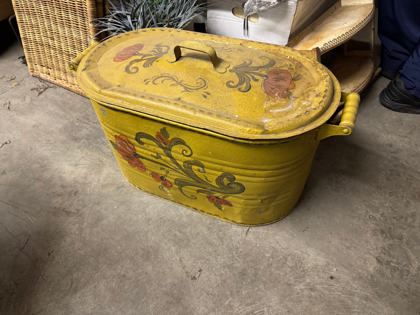Antique Yellow Floral Painted Boiler