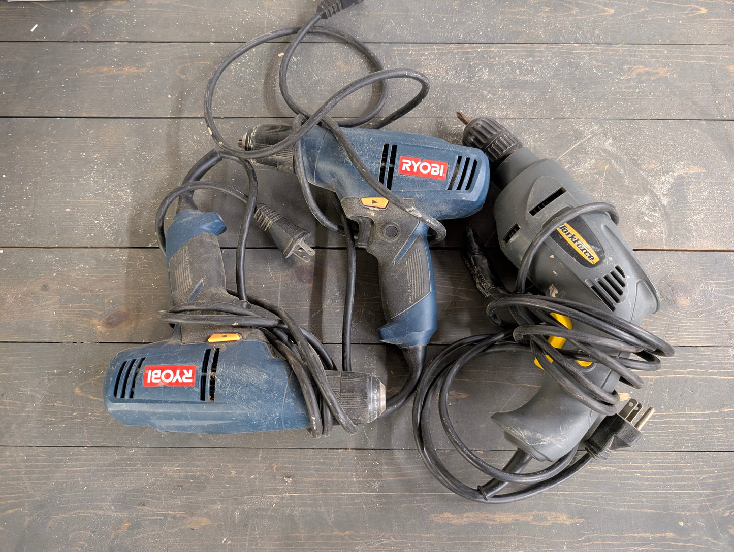 Drill bundle! 2 Ryobi Corded drills and 1 workforce drill