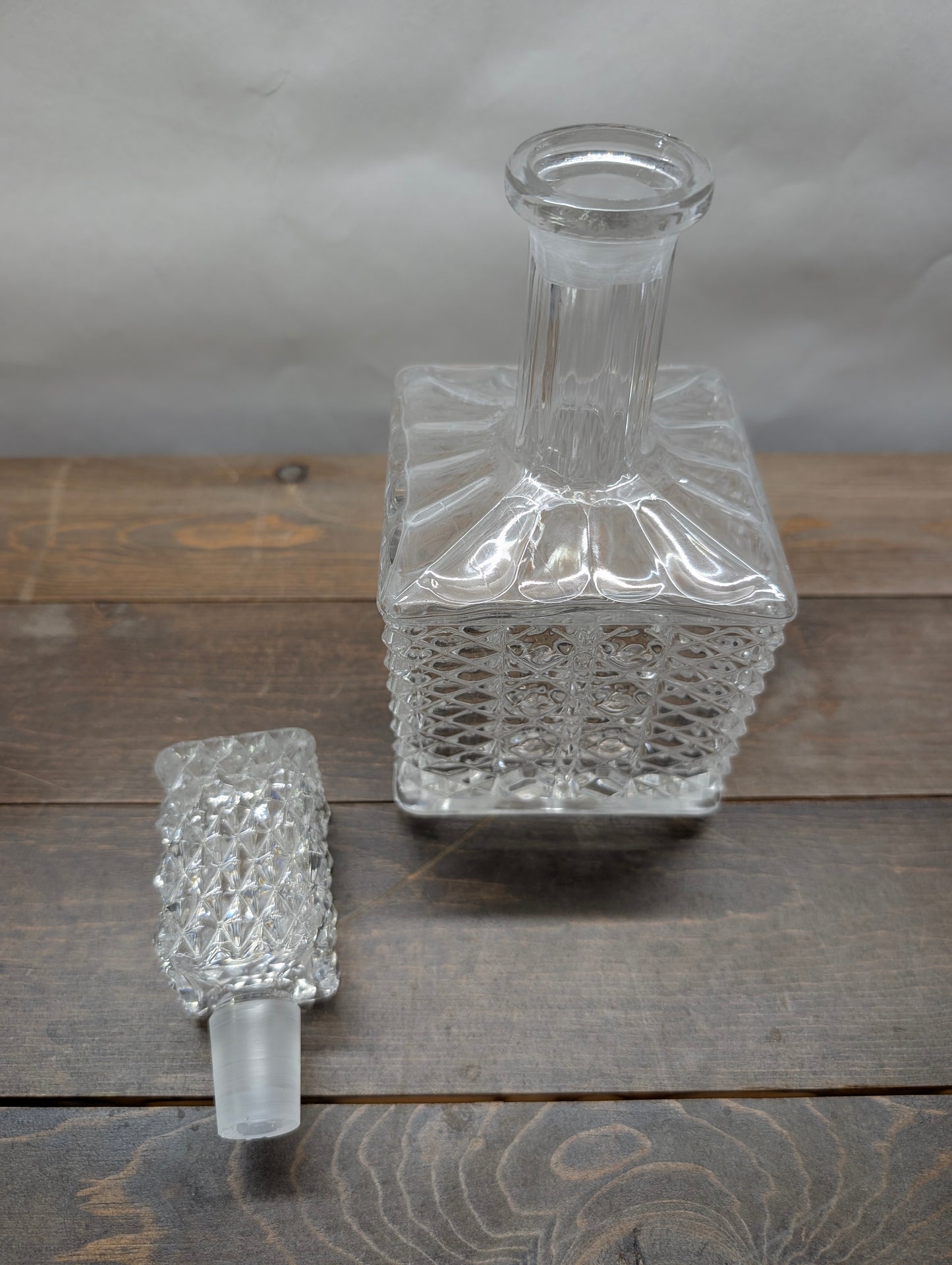 Square Diamond Cut Glass Decanter