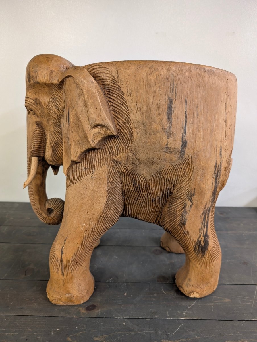 Wooden Carved Elephant Stool/Side Table - Crap4Cash -