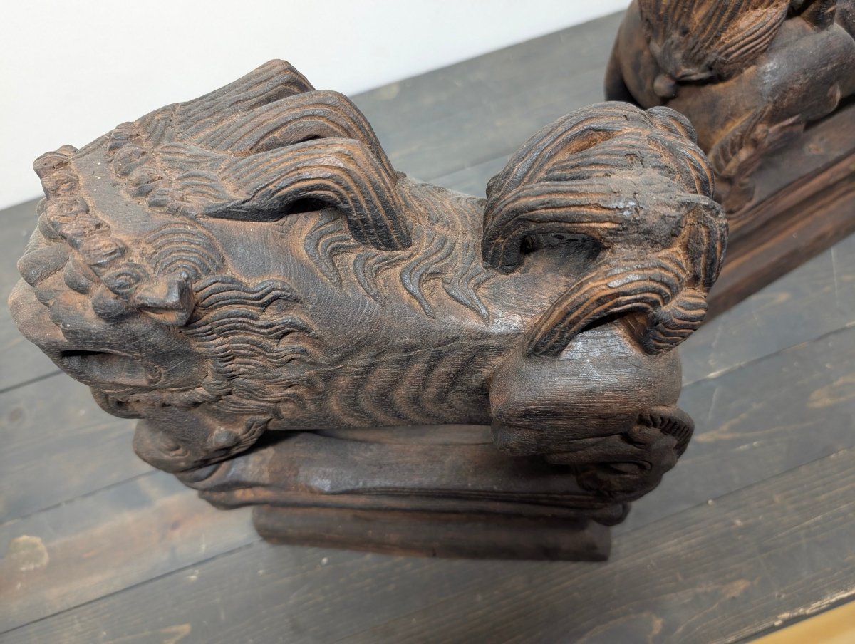Wooden Lion Carvings Set of 2 from Burma - Crap4Cash -