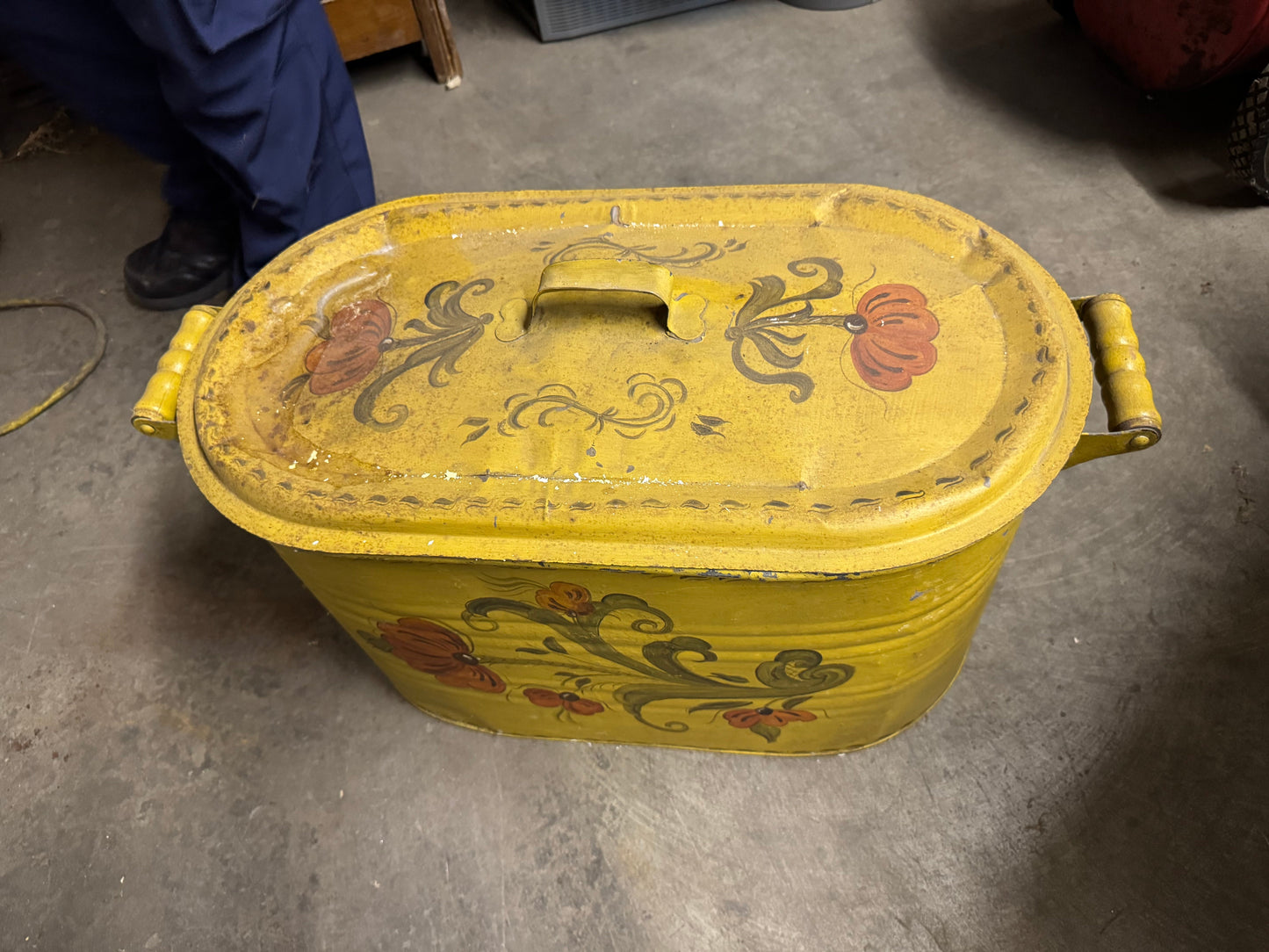 Antique Yellow Floral Painted Boiler