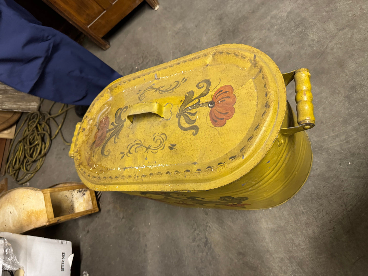 Antique Yellow Floral Painted Boiler