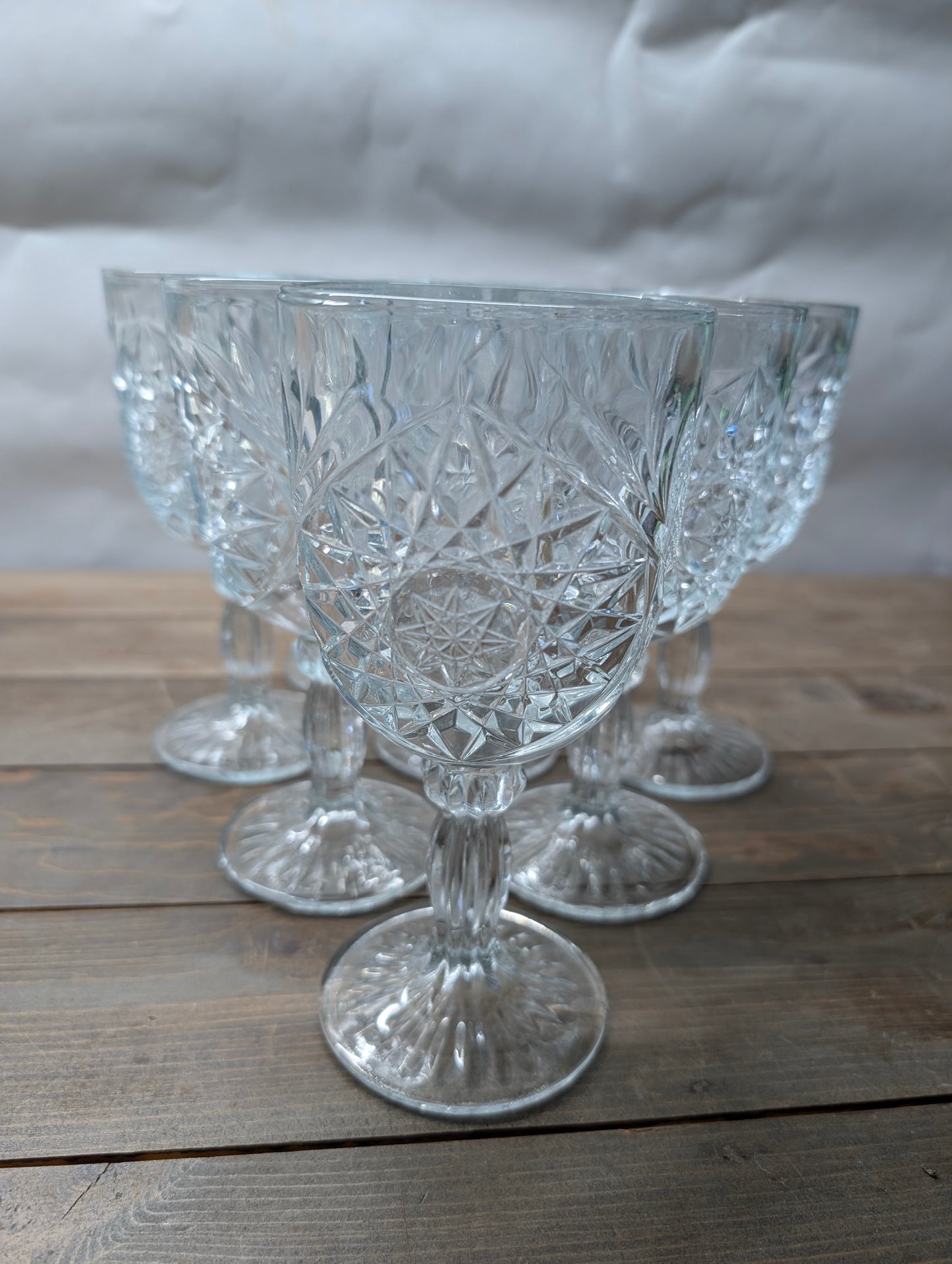 Vintage Libbey Hobstar Clear Water Goblets Set of 9