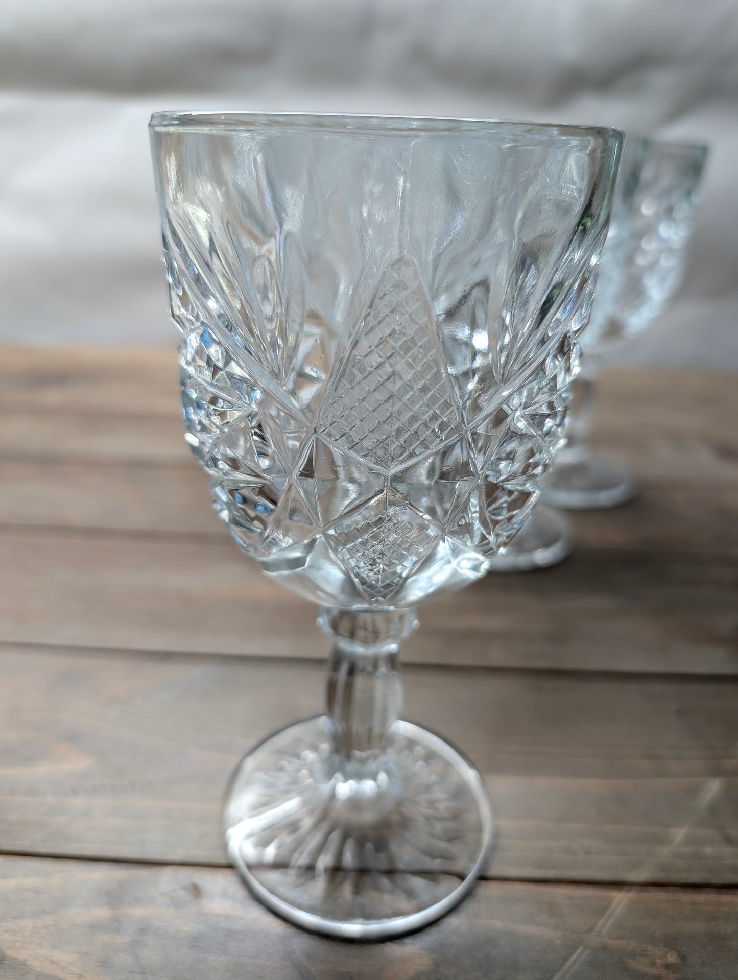 Vintage Libbey Hobstar Clear Water Goblets Set of 9