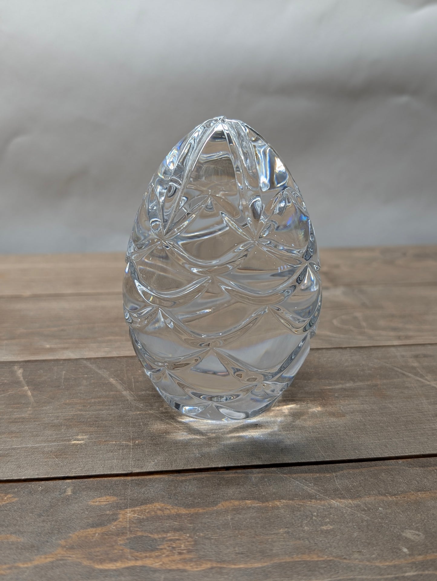 Vintage Heavy Crystal Egg Paperweight – Pinecone Pattern