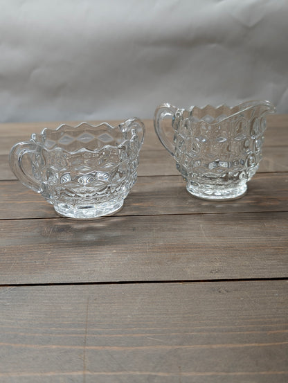 4 Vintage Fostoria Cubist Pieces Relish Dish, Large Pitcher, Sugar Bowl, and Cream pitcher