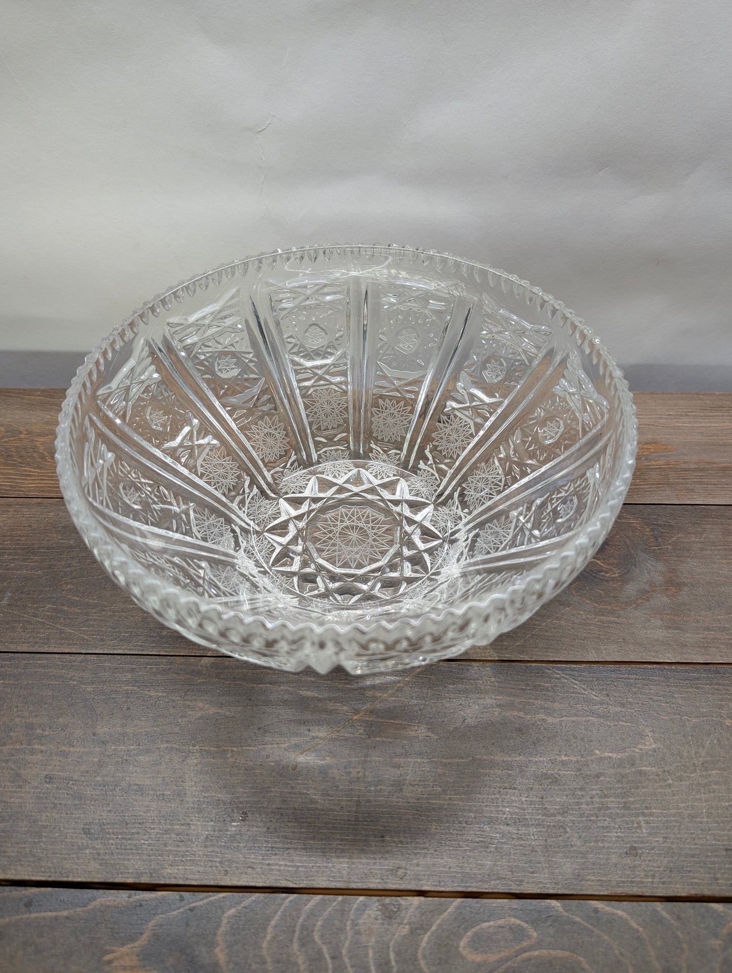 Czech Style Cut Glass Crystal Bowl with Hobstars