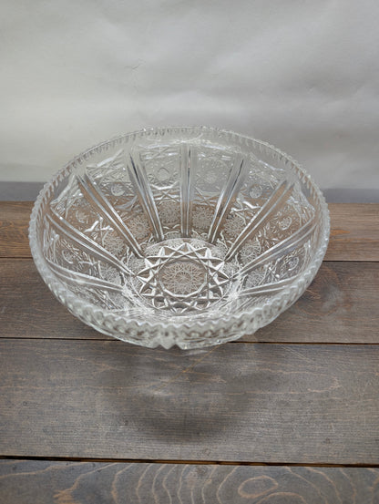 Czech Style Cut Glass Crystal Bowl with Hobstars