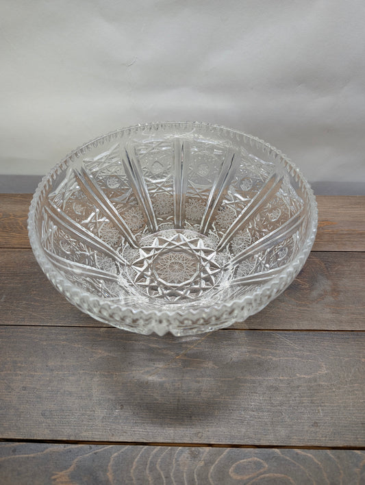 Czech Style Cut Glass Crystal Bowl with Hobstars