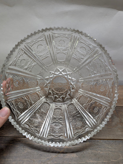 Czech Style Cut Glass Crystal Bowl with Hobstars