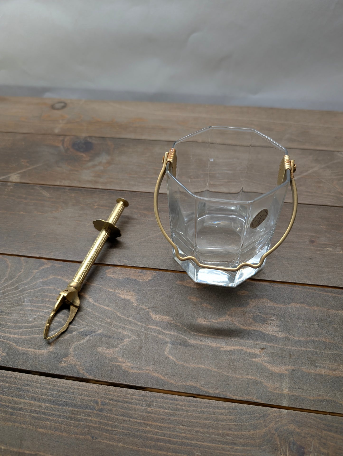 Vintage Franco Cristallerie Ice Bucket With 2 Sugar Tongs