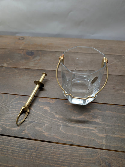 Vintage Franco Cristallerie Ice Bucket With 2 Sugar Tongs