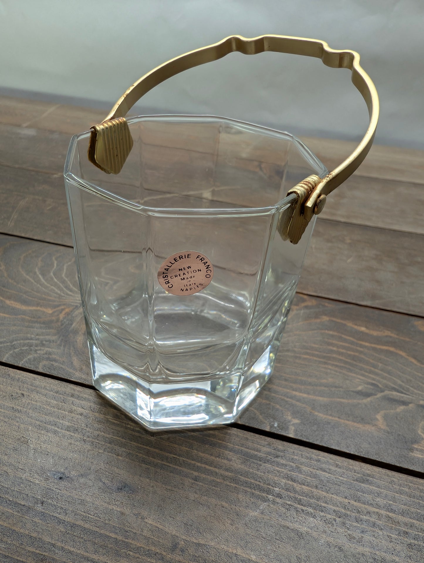 Vintage Franco Cristallerie Ice Bucket With 2 Sugar Tongs