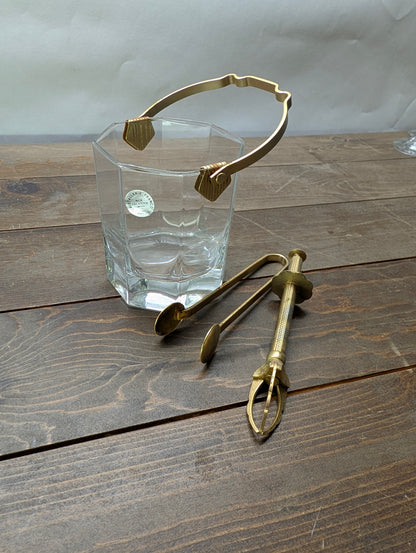 Vintage Franco Cristallerie Ice Bucket With 2 Sugar Tongs