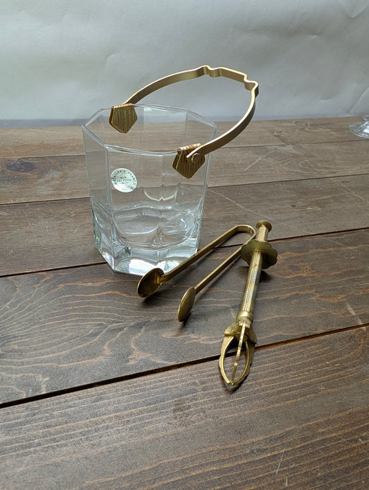 Vintage Franco Cristallerie Ice Bucket With 2 Sugar Tongs