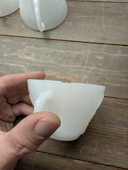 14 piece Anchor Hocking Milk Glass Punch Bowl Set