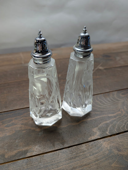 Vintage Salt and Pepper Shaker Fine Crystal Deep Cut Floral