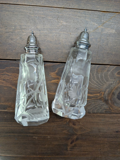 Vintage Salt and Pepper Shaker Fine Crystal Deep Cut Floral