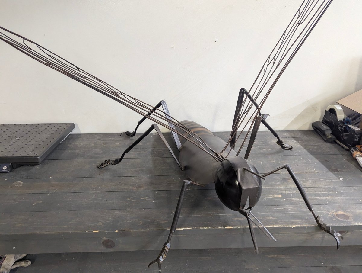 Handmade Metal Grasshopper Sculpture - Crap4Cash - 