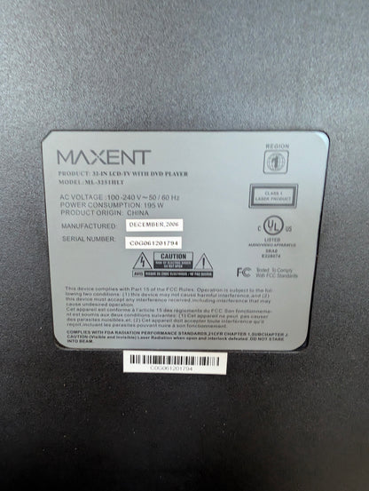 32" Maxent TV with Built In DVD Player