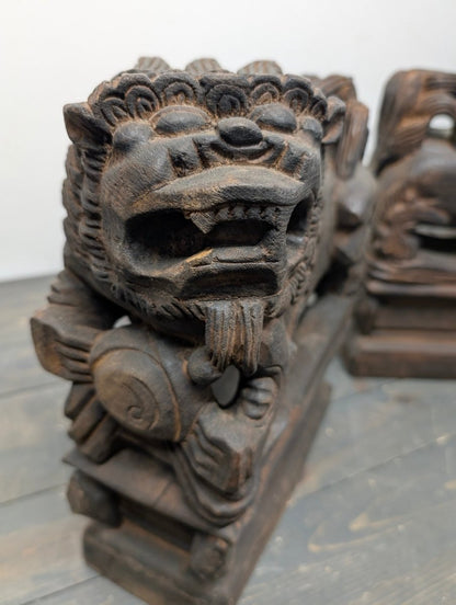 Wooden Lion Carvings Set of 2 from Burma - Crap4Cash - 